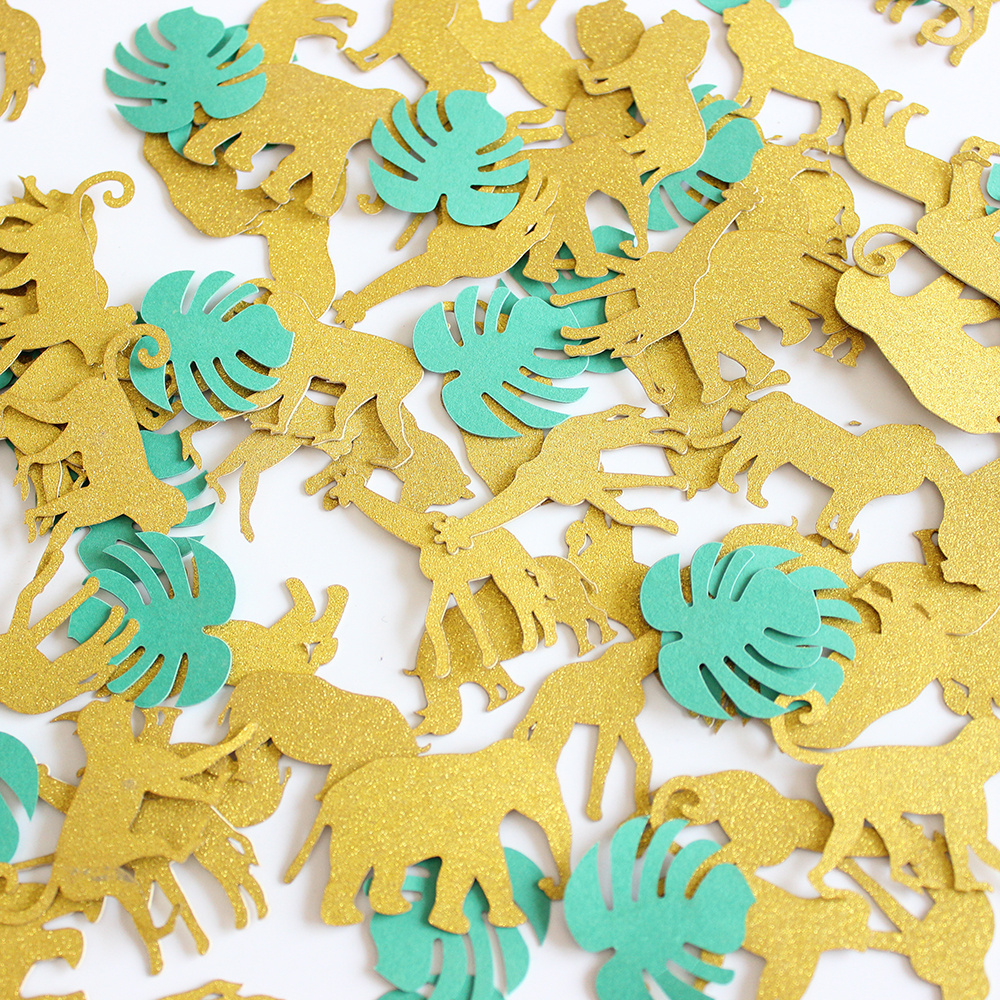 Gold Glitter Jungle Safari Animal Confetti Zoo Boy Baby Shower Party Birthday Supplies Decorations Table Decor(100 pcs)