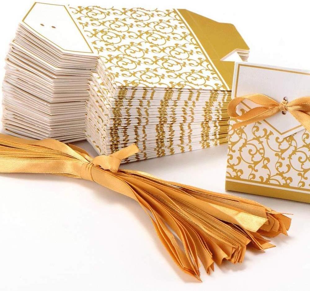 Wedding Favor Gold Figure Gift Ribbons Candy Boxes White Gold Gift Boxes Gift Box with Ribbon