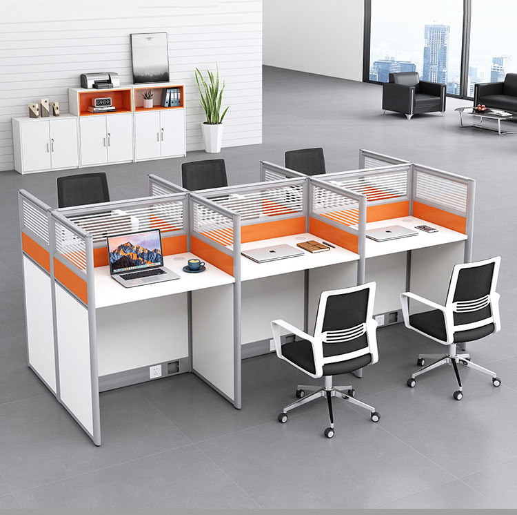 Office staff work table grouping cluster work stations with partition cubicle stations