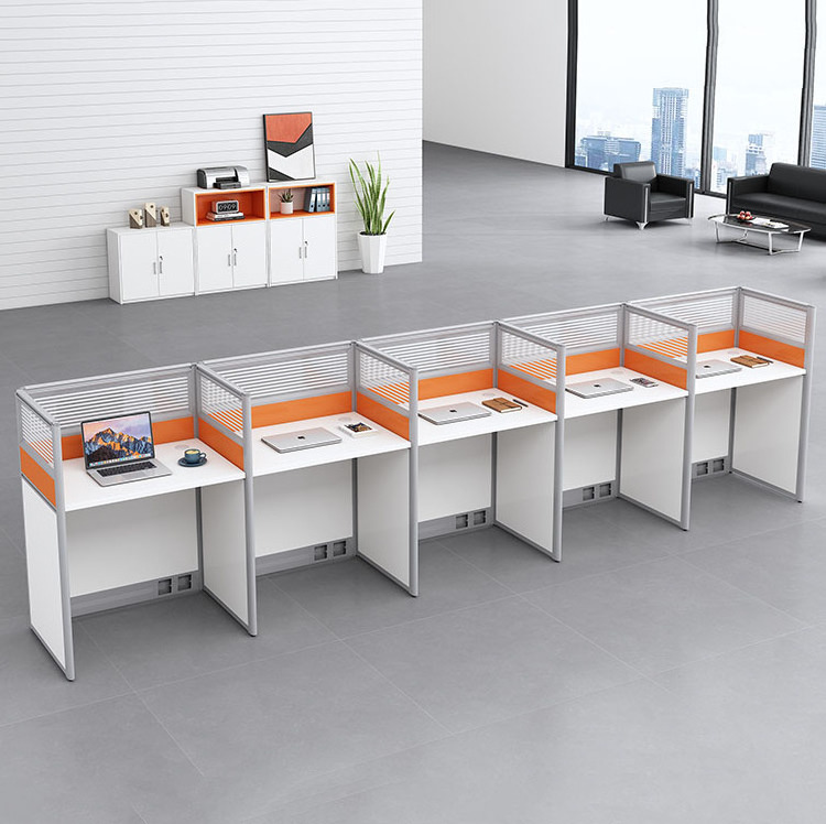 Office staff work table grouping cluster work stations with partition cubicle stations