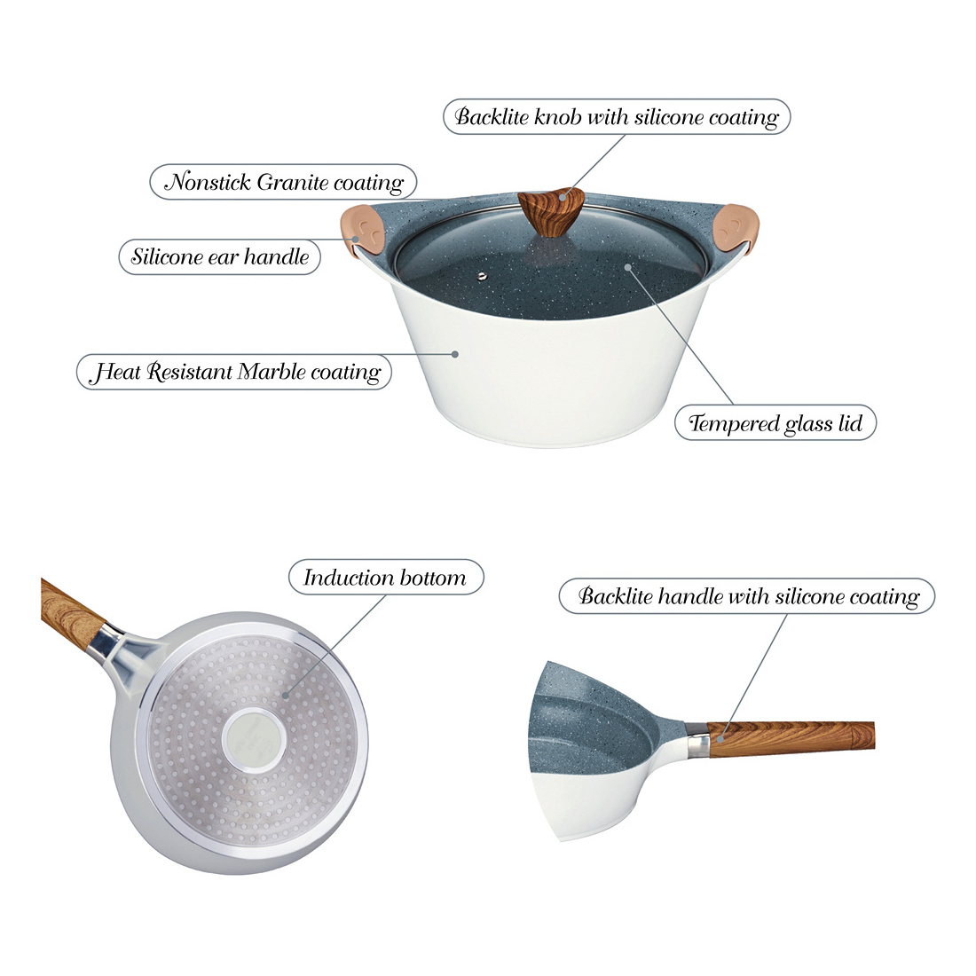 MGC Hot Selling Low Moq Kitchen Wear Cooking Pots Ceramic Non Stick Cookware Set