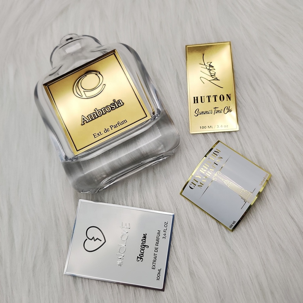 custom etiquette autocolante logo OEM Private Label Luxury Design perfume label metal 3d embossed metal sticker