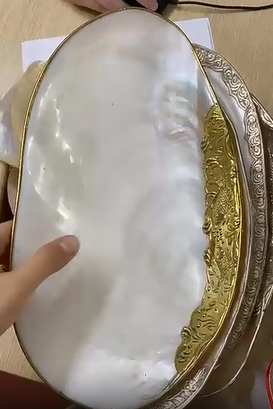 Premium Natural Luxury Mother of Pearl Tray Dishes & Plates Placemat serving tray Silver Gold plated jewelry charger plate