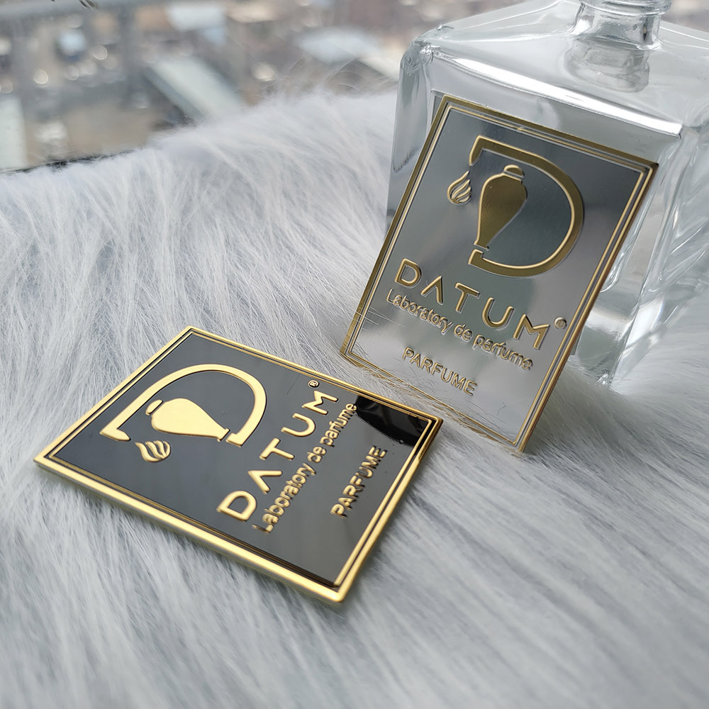 custom etiquette autocolante logo OEM Private Label Luxury Design perfume label metal 3d embossed metal sticker