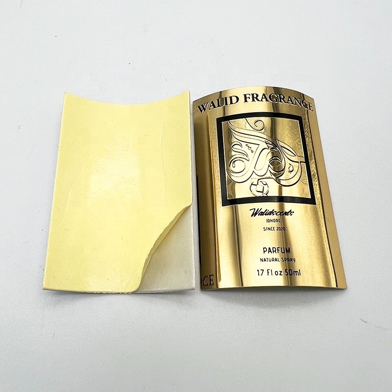 Custom printing self adhesive embossed metal stickers perfume bottle printed aluminum labels