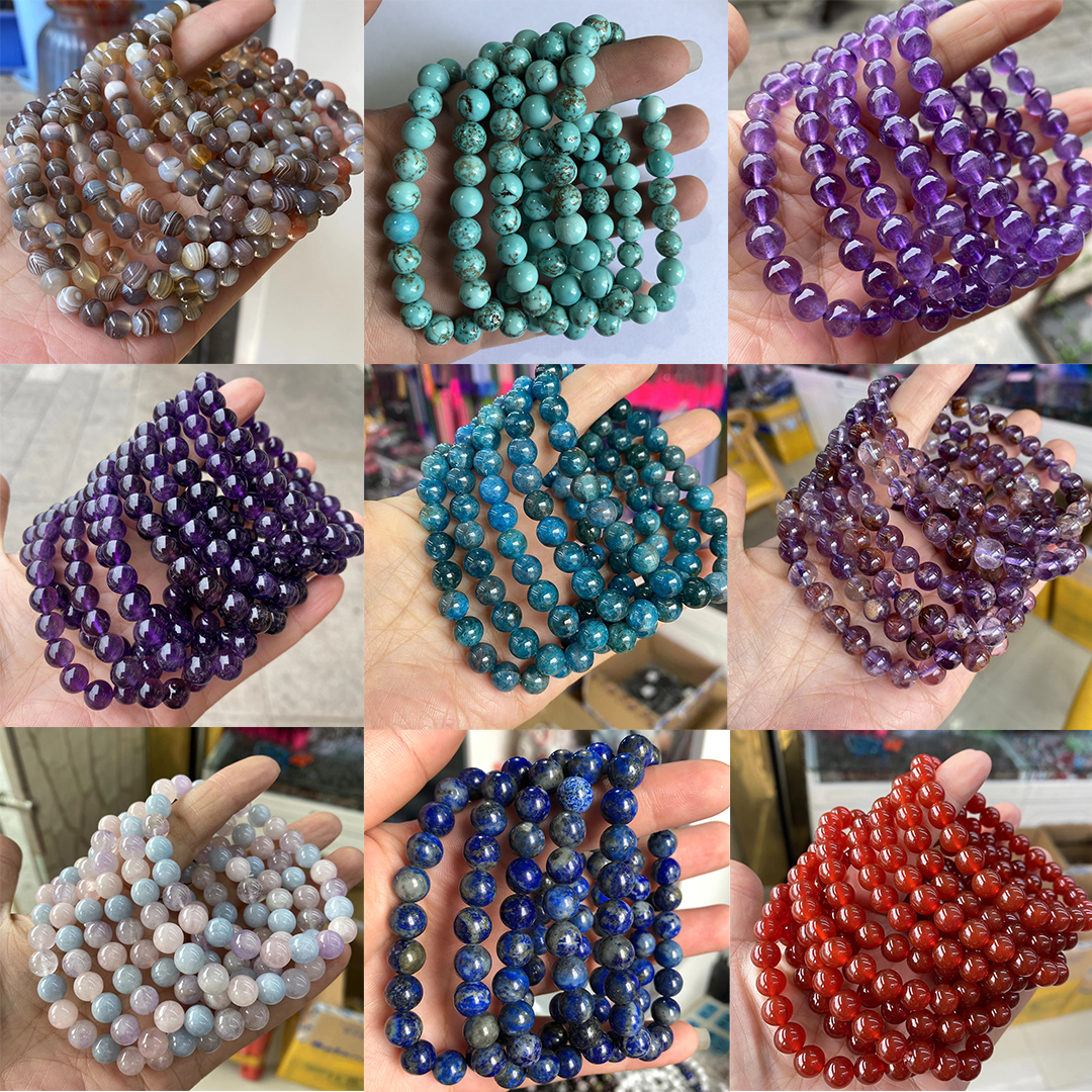 Wholesale Natural Gemstone Healing Crystal 8mm Round Beads Elastic Adjustable Bracelet for Women Men Yoga Bangles