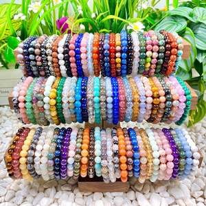 Wholesale Natural Crystal Stone Stretchy Bracelet Yoga Bangles Round Polished Gemstone Beads For Man Woman DIY Craft Quartz Jade