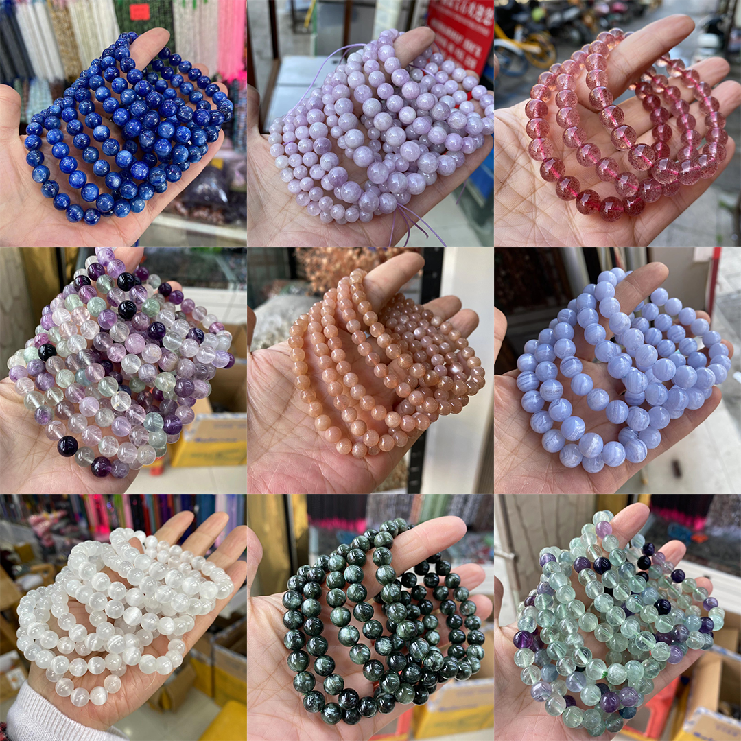 Wholesale Natural Gemstone Healing Crystal 8mm Round Beads Elastic Adjustable Bracelet for Women Men Yoga Bangles