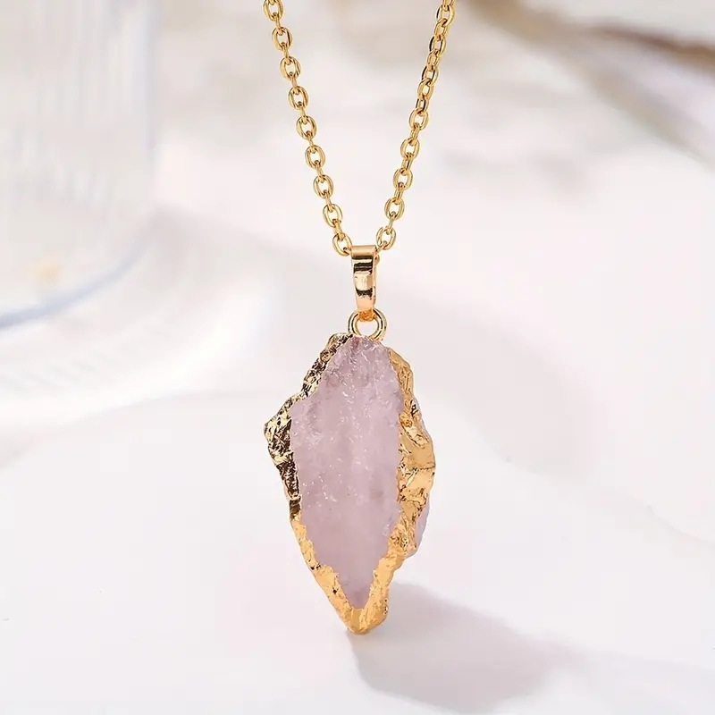 Natural irregular Raw Stone Crystal Gold Necklace Rough Healing Crystals Pendant Necklace For Women