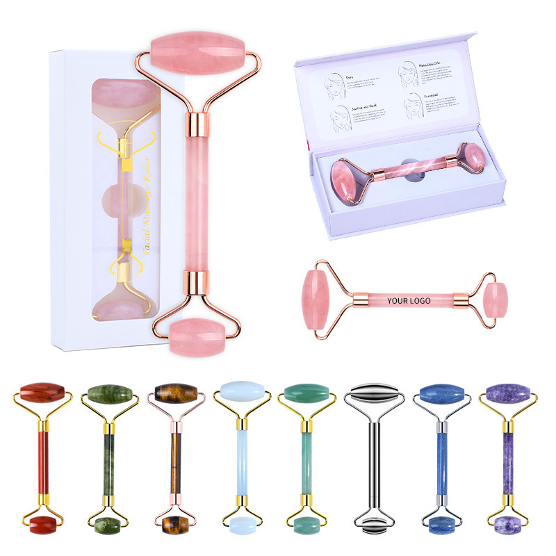 Wholesale Natural Gemstone Massager Roller Healing Quartz Face Roller Rose Quartz Anti-Aging Beauty Skincare Tool