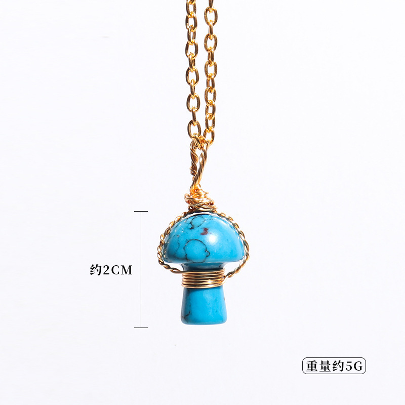 2022 wholesale nice jewelry gem stone pendant accessories gold woven gemstone natural stone mushroom crystal pendant necklace