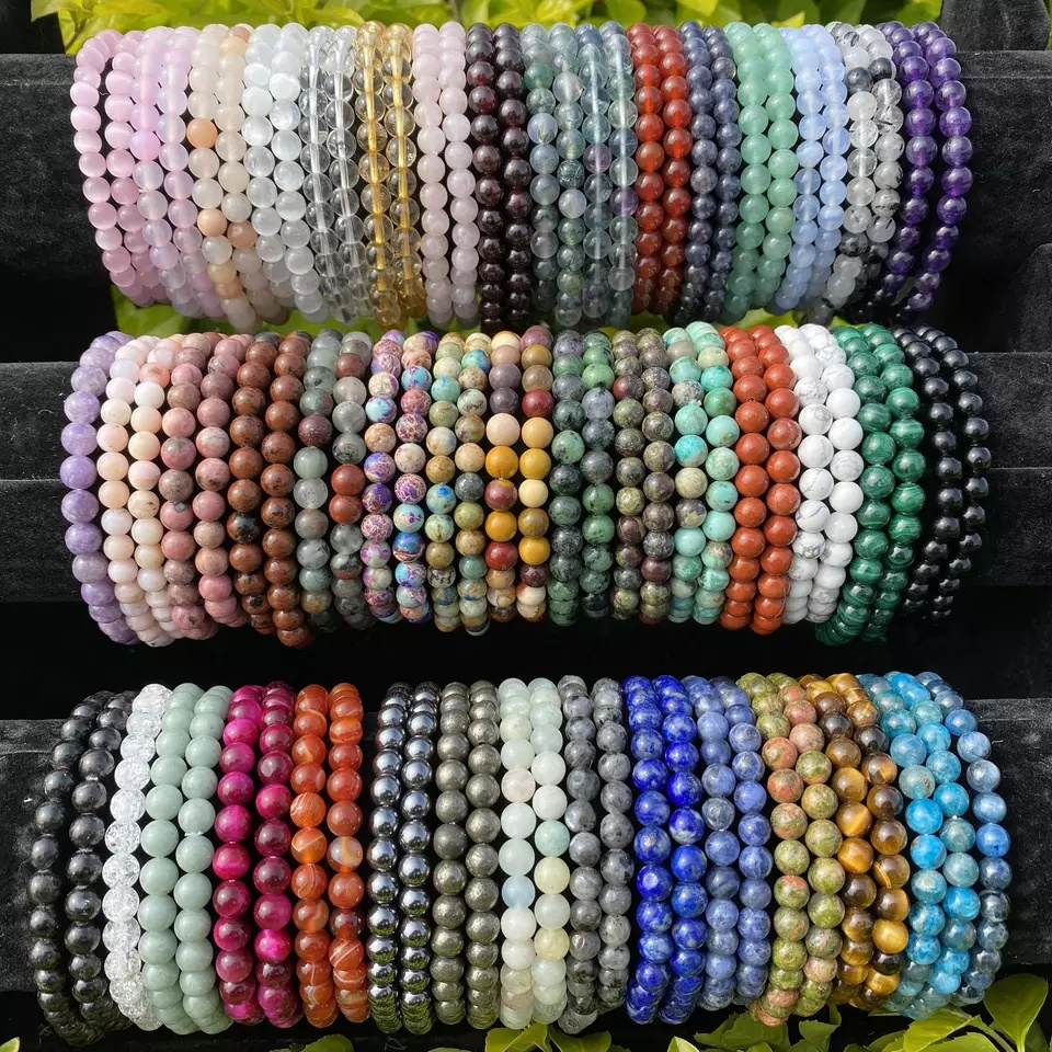 Wholesale Natural Gemstone Healing Crystal 8mm Round Beads Elastic Adjustable Bracelet for Women Men Yoga Bangles