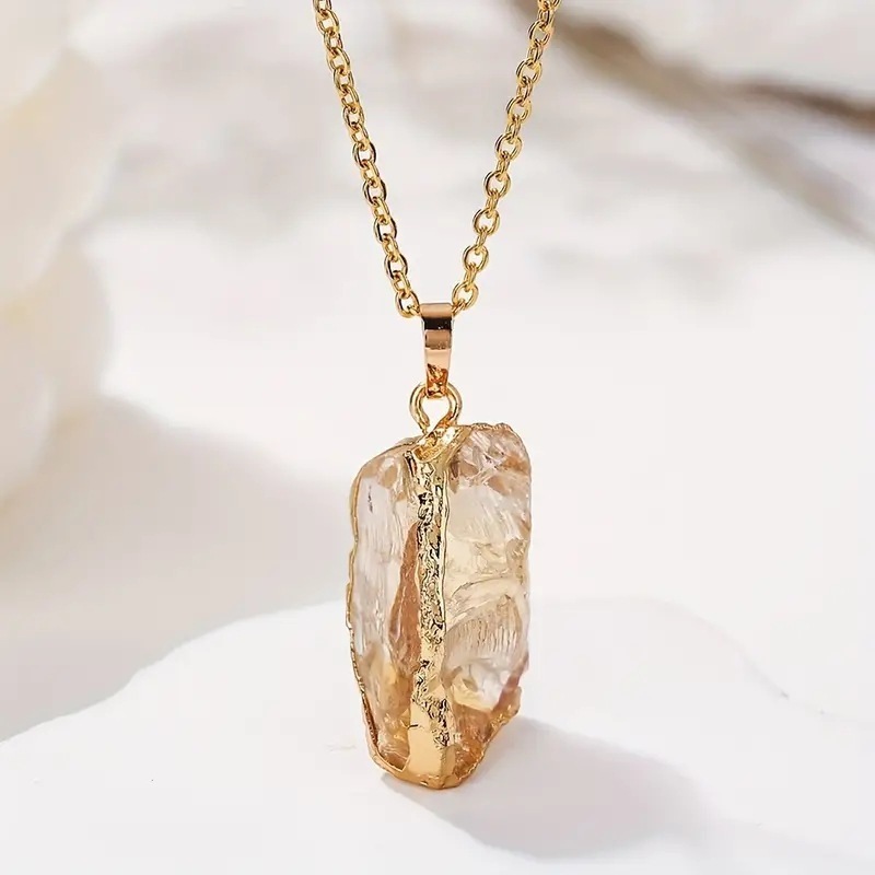 Natural irregular Raw Stone Crystal Gold Necklace Rough Healing Crystals Pendant Necklace For Women