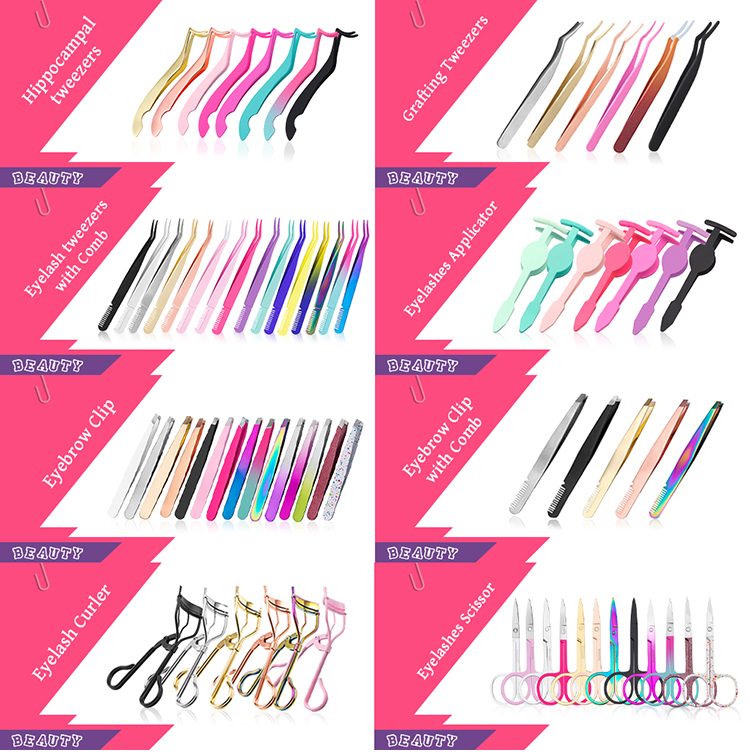 False Eyelashes Extension Clamp Auxiliary Clips Tweezers, Stainless steelAuxiliary Eyelash Applicator