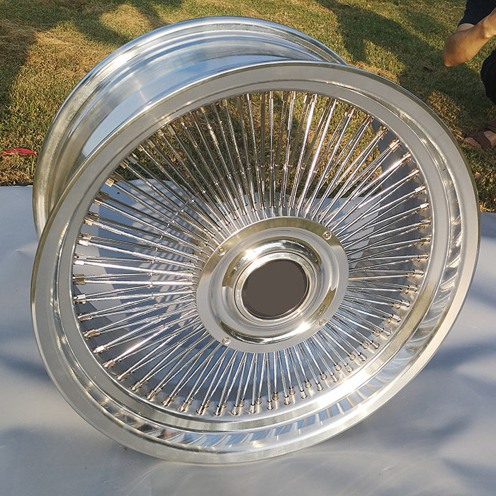 18 20 22 24 26 inch vintage stainless steel car wheels rims ,cheap 150 spoke retro wire wheels chrome for sale