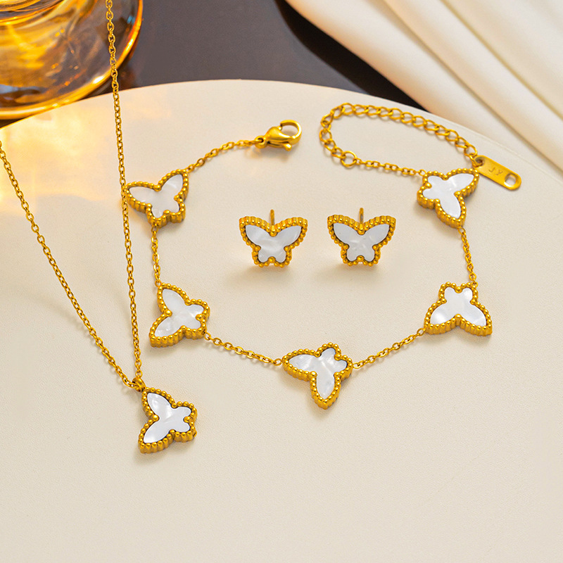 Fine Waterproof 18k Gold Plated Stainless Steel Butterfly Fashion Jewelry Jewelry Sets For Women