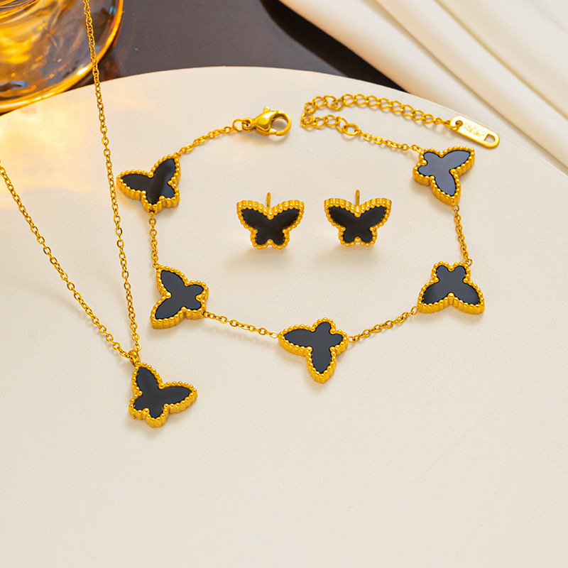 Fine Waterproof 18k Gold Plated Stainless Steel Butterfly Fashion Jewelry Jewelry Sets For Women