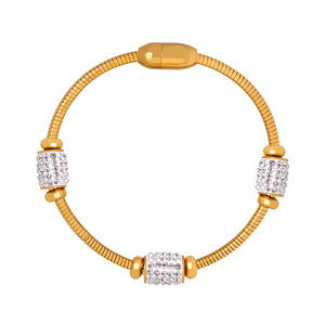 Non-Fading 18k Gold Plated Stainless Steel Fashion Jewelry Magnetic Czech Diamond Bracelet For Women