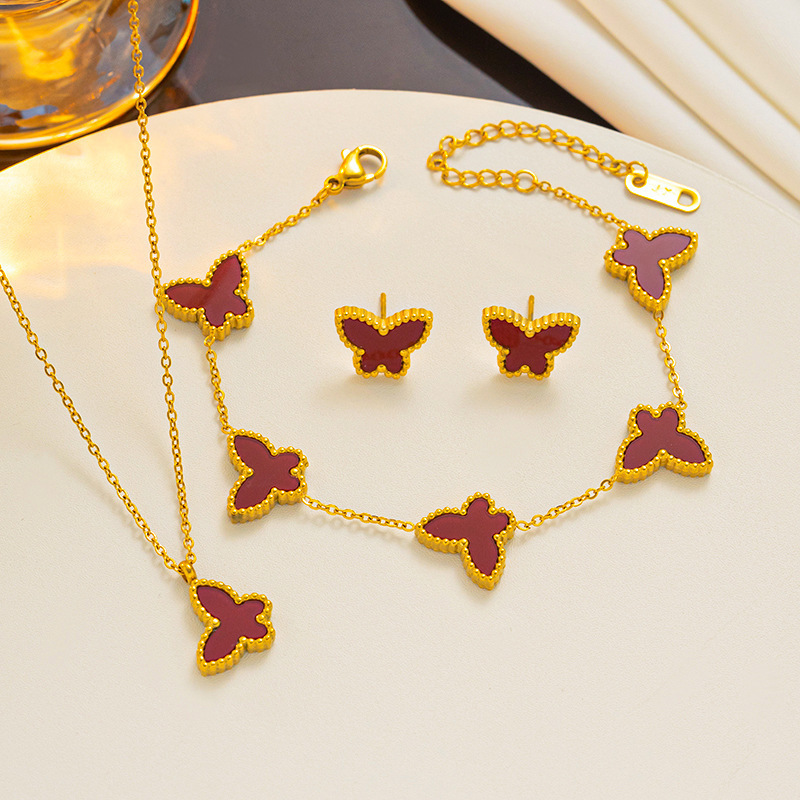 Fine Waterproof 18k Gold Plated Stainless Steel Butterfly Fashion Jewelry Jewelry Sets For Women