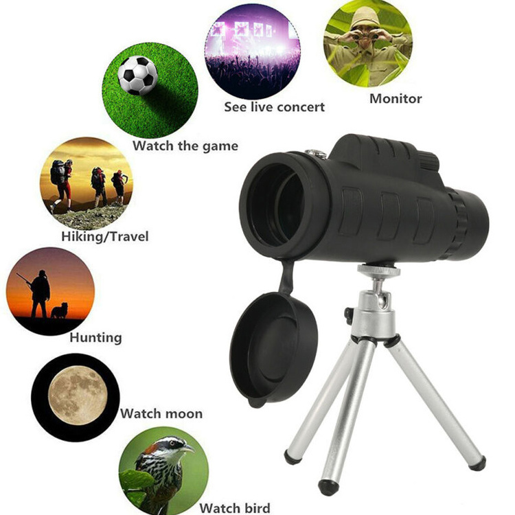 50x60 monocular telescope optical zoom lens with phone camera tripod mount clip bag