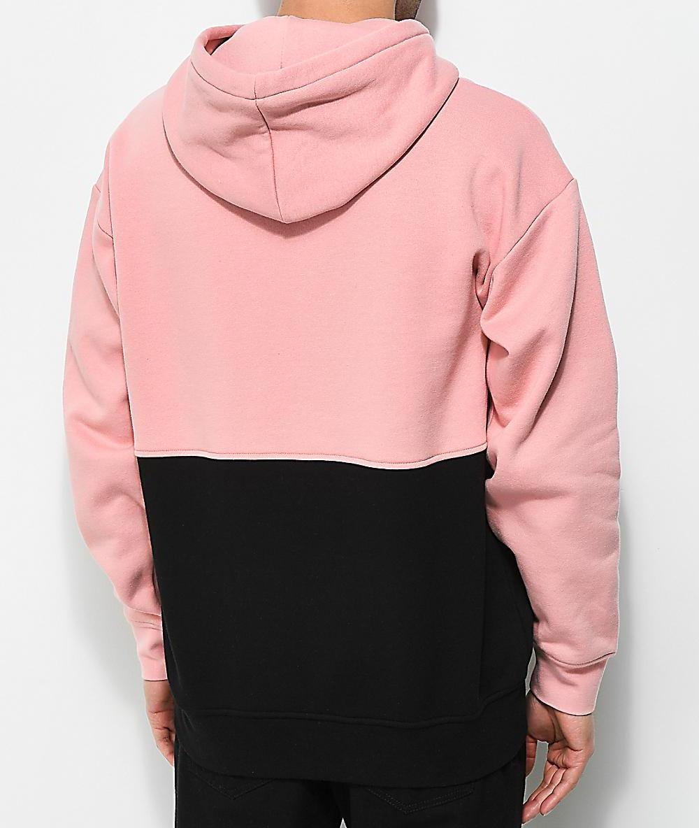 Pink Black Hoodie Color Blocked Drawstring Hood Soft Fleece Lining Kangaroo Front Pouch Pocket Custom Hoodies