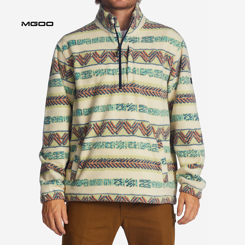 MGOO 100% polo fleece polyester half-zip all-over printed mock neck pullover men hoodie