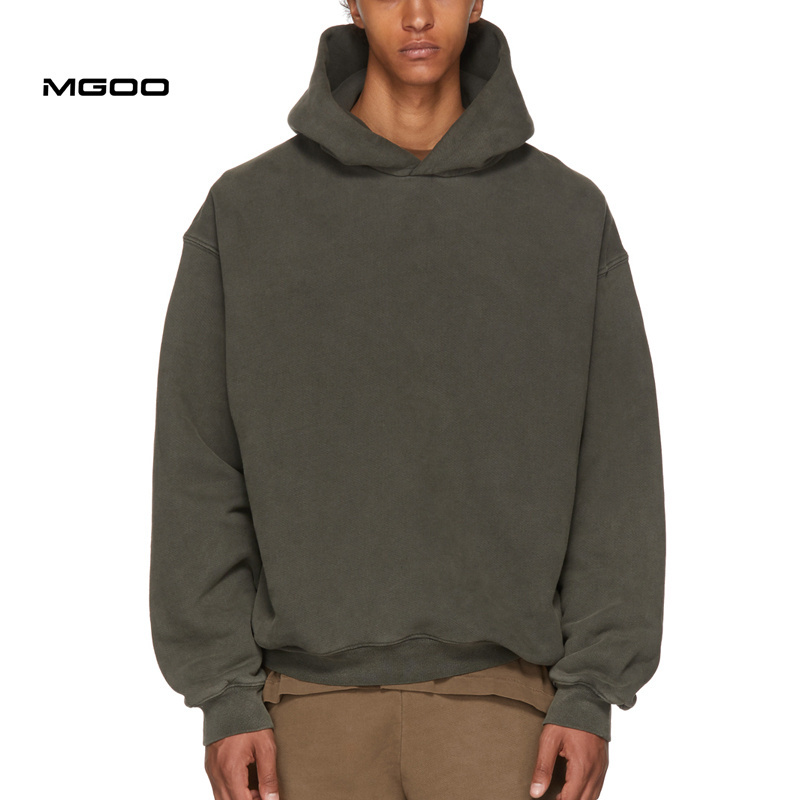 MGOO Non Drawstring Heavyweight Hoody Top Acid Washed French Terry Super Oversized Blank Hoodies