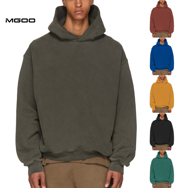 MGOO Non Drawstring Heavyweight Hoody Top Acid Washed French Terry Super Oversized Blank Hoodies