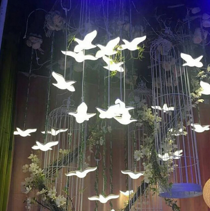 LED light hanging clear crystal acrylic seagull for wedding draping ceiling decoration