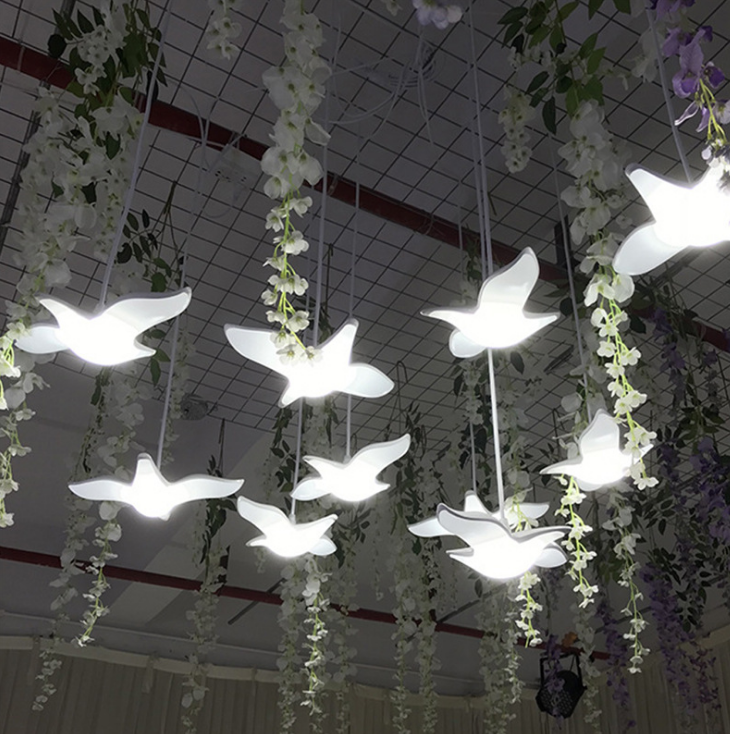 LED light hanging clear crystal acrylic seagull for wedding draping ceiling decoration