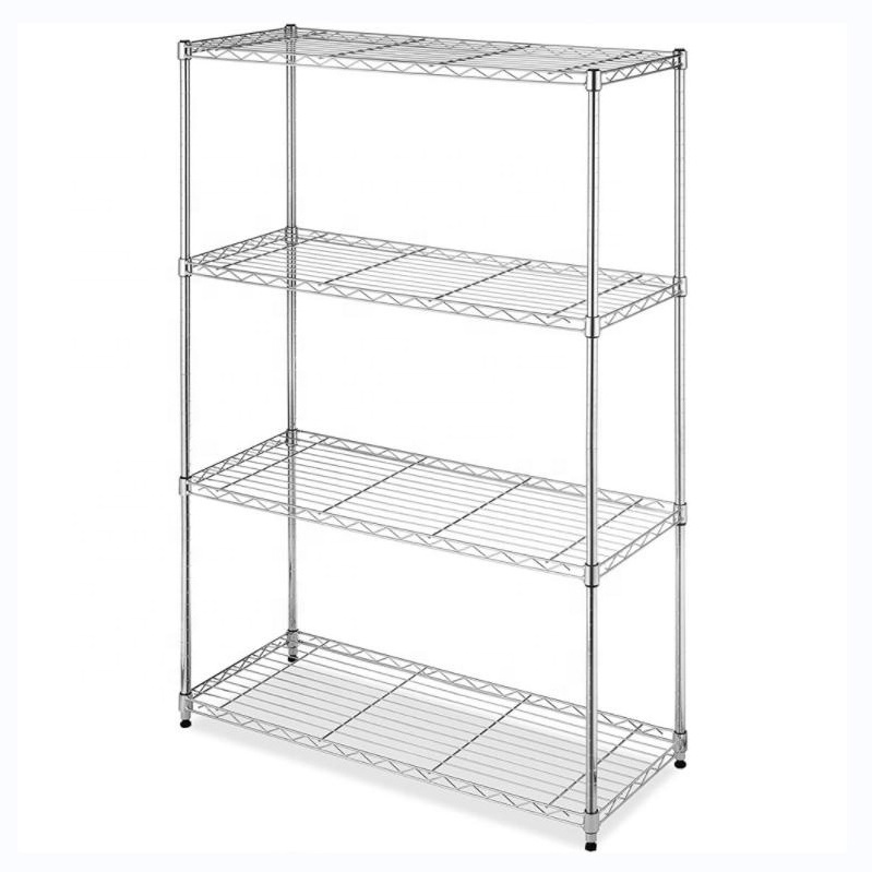 High Quality Movable 4 Tiers Garage Wire Shelf Metal Shelving Unit Heavy Duty Shelving Rack With Wheels