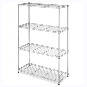 High Quality Movable 4 Tiers Garage Wire Shelf Metal Shelving Unit Heavy Duty Shelving Rack With Wheels