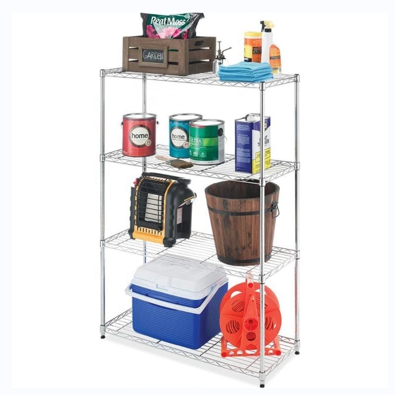 High Quality Movable 4 Tiers Garage Wire Shelf Metal Shelving Unit Heavy Duty Shelving Rack With Wheels