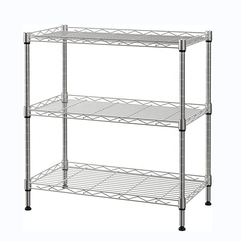 3-Tier All Purpose Metal Heavy Duty Adjustable Storage Shelving Unit Chrome Storage Shelf Metal Storage Rack Wire Shelves Unit