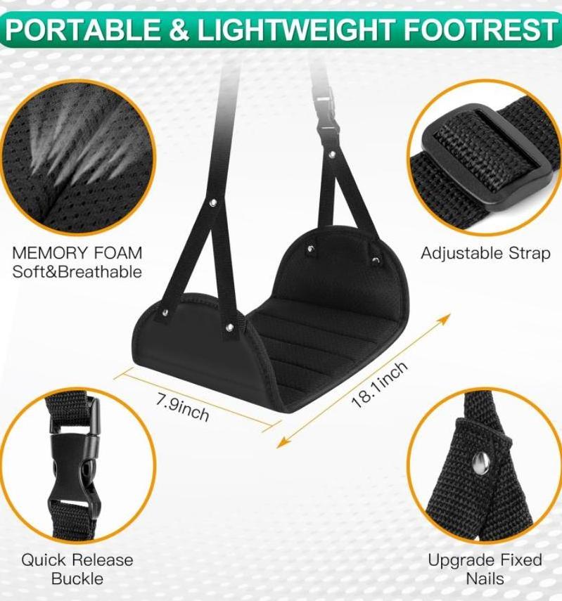 Everlasting Comfy Airplane Foot Rest Ergonomic Adjustable Foot Heel Hammock Memory Foam Portable Flying Travel Footrest for Feet