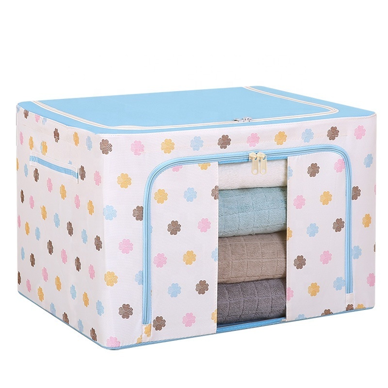 Clothes Storage Box Bins Stackable Foldable Organizer with Sturdy Handles Metal Frame for Clothing Bedding Shelves Closet Toys