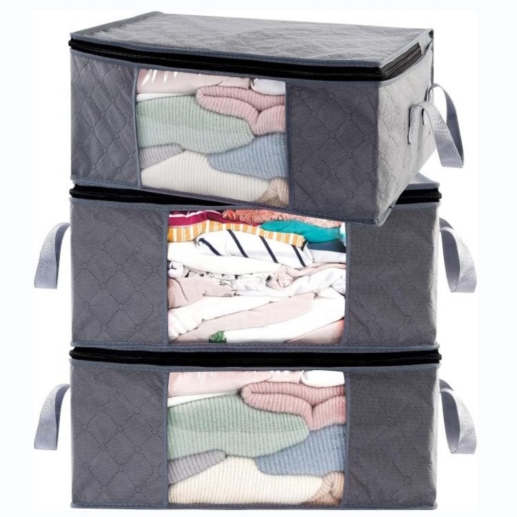 Clothes Storage Bag Foldable Storage Bins Closet Organizer with Reinforced Handles Sturdy Fabric Clear Window for Sweaters Coats