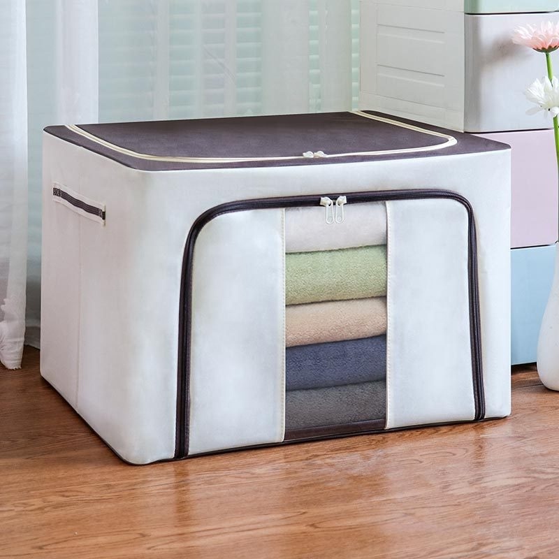 Clothes Storage Box Bins Stackable Foldable Organizer with Sturdy Handles Metal Frame for Clothing Bedding Shelves Closet Toys