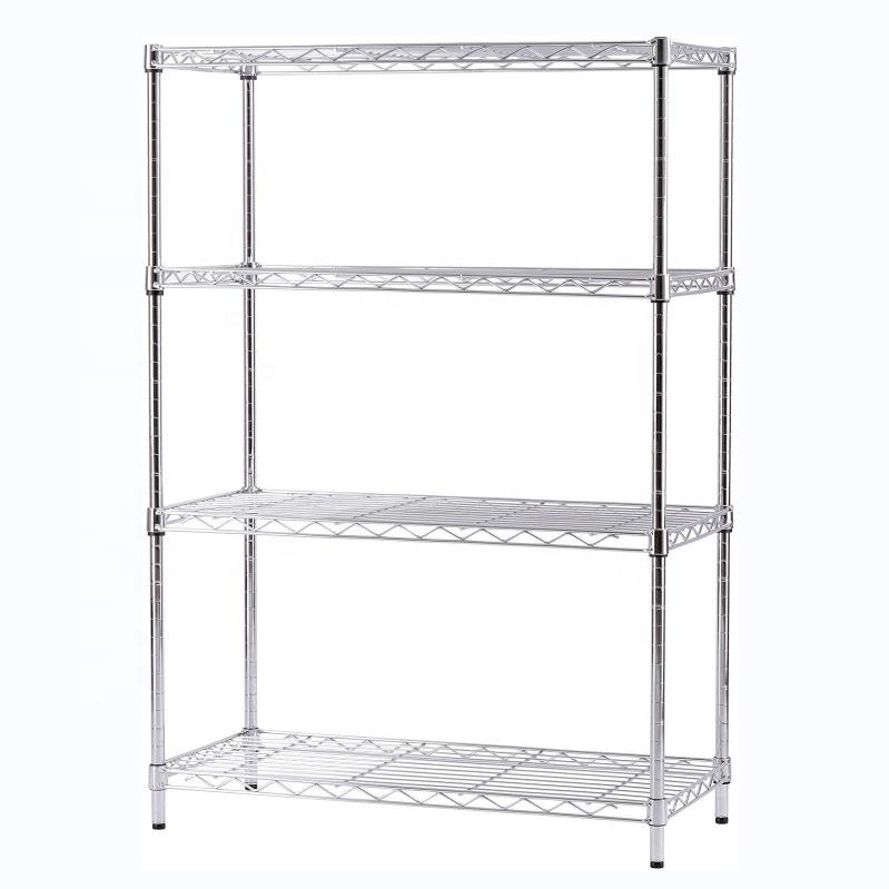 Heavy Duty 4 Tiers Warehouse Stainless Steel Shelves With Wheels Wire Shelving Storage Rack Chrome Adjustable Wire Shelving Rack