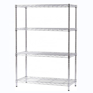 Heavy Duty 4 Tiers Warehouse Stainless Steel Shelves With Wheels Wire Shelving Storage Rack Chrome Adjustable Wire Shelving Rack