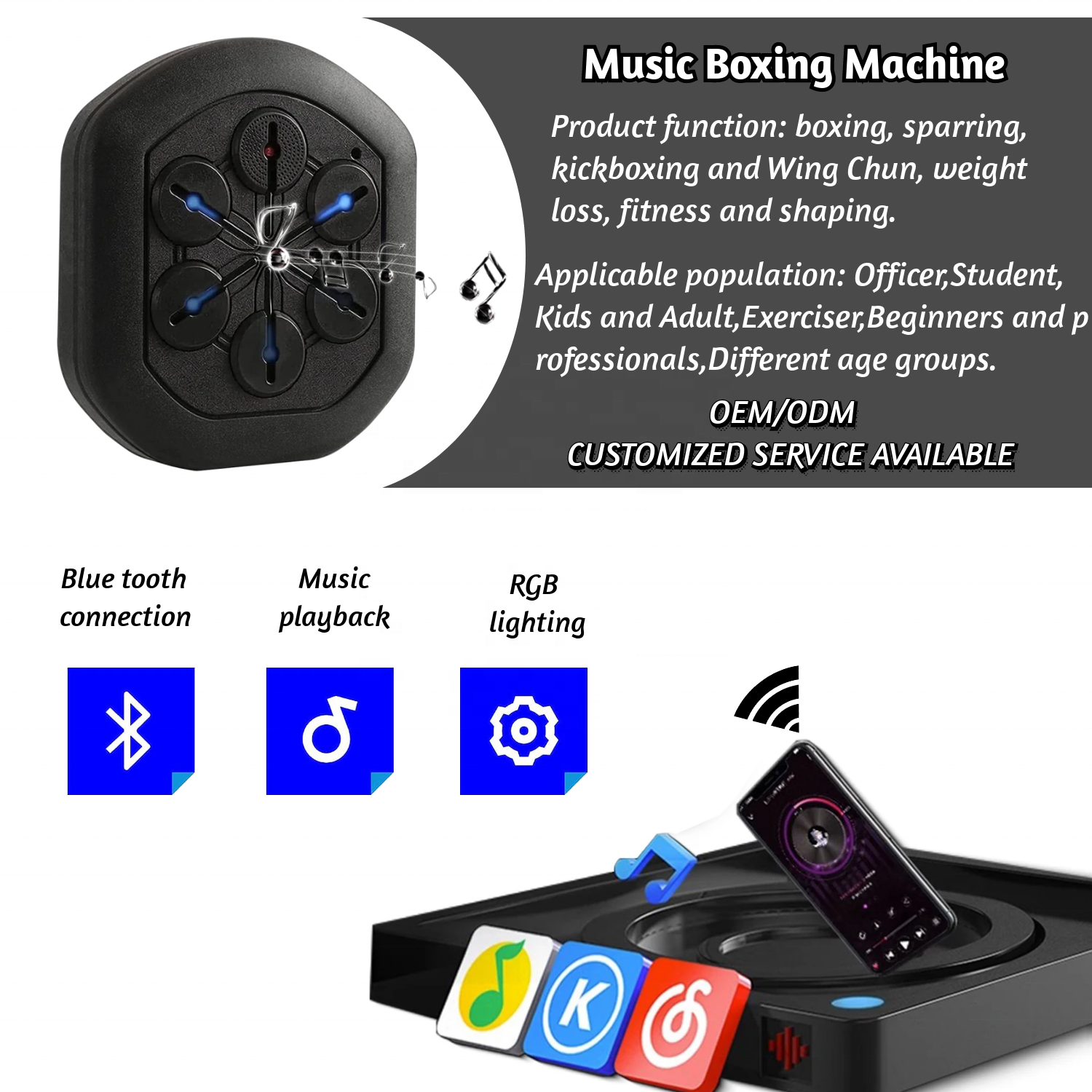 RS New Boxing Target Machine Music Wall Target Pad Light Up Wall Electronic Music Punching Game Smart Music Boxing Machine