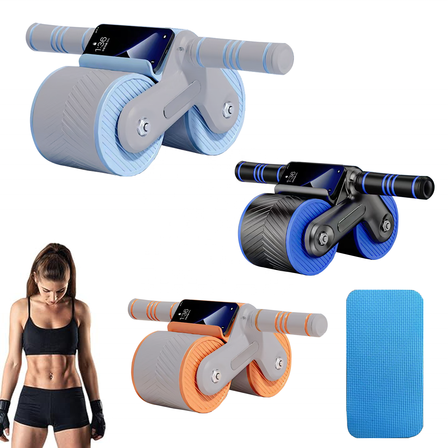 RS Automatic Rebound Home Gym Assistance Exercise Equipment Ab Wheel Roller For Core Workout Ab Train Roller Wheel With Knee Pad