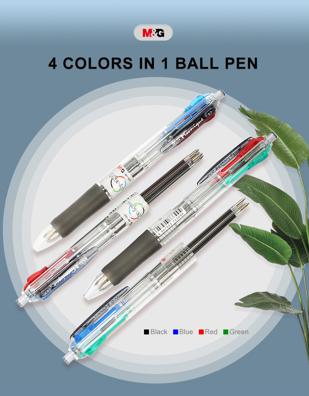 M&G Stationery Manufacturer 4 Color in 1 Ball Pens Customized with Logo Plastic Ballpoint Pens Ballpen Wholesale