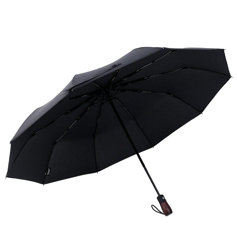 High quality 25inch large size wooden handle auto open close umbrella 3 fold automatic paraguas