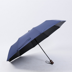 Business Gift Promotional Elegant Wood Handle Umbrella with Case Business Automatic 3 Folding 25inch 10 Ribs Compact Umbrella