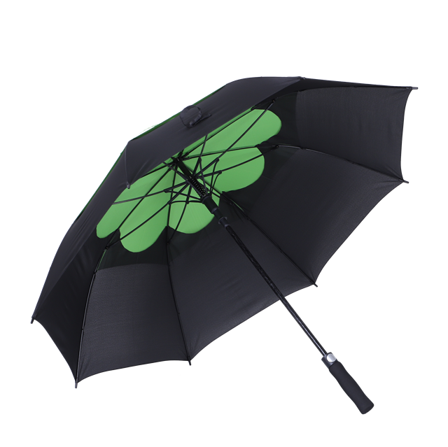 Auto Open Strong Windproof Custom Design with Logo Double Canopy Green Black Color Straight Golf Stick Umbrella