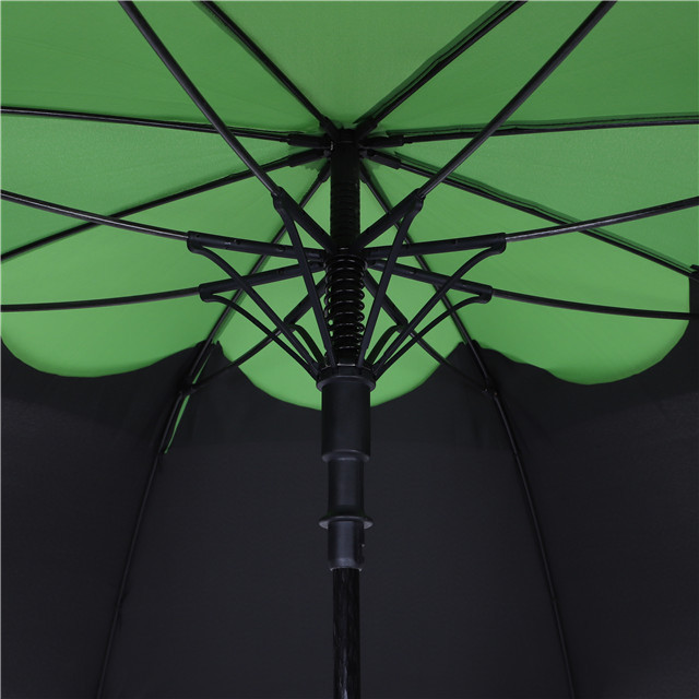 Auto Open Strong Windproof Custom Design with Logo Double Canopy Green Black Color Straight Golf Stick Umbrella