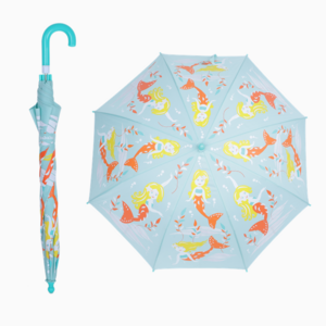 Kids Children Cheap Price Cute Colorful Custom Design Sky Blue Color Safe Mermaid Print Manual Opening Kids Animal Umbrella