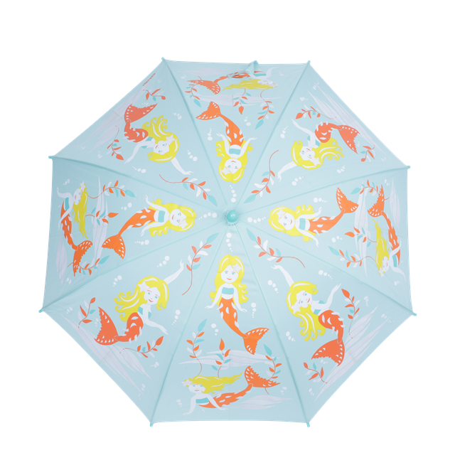 Kids Children Cheap Price Cute Colorful Custom Design Sky Blue Color Safe Mermaid Print Manual Opening Kids Animal Umbrella