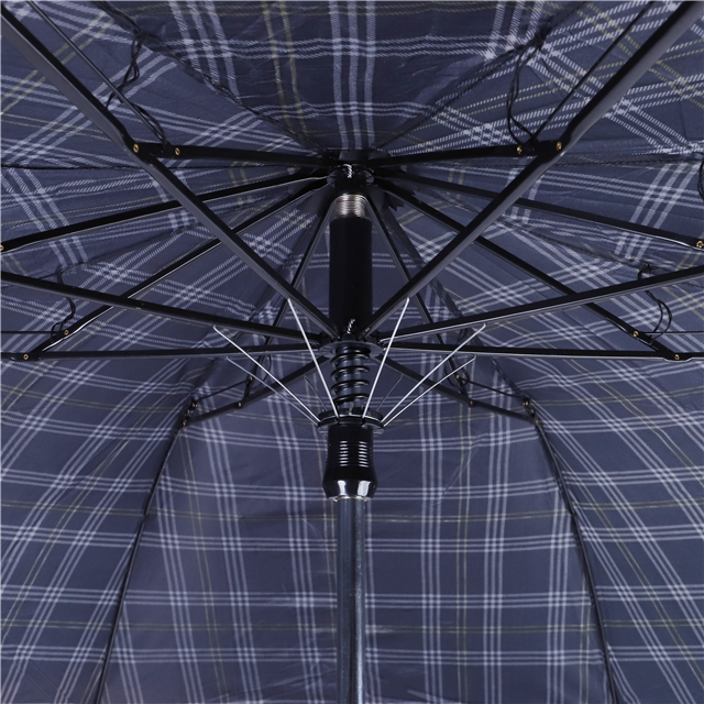 wood handle plaid design semi automatic auto opening 2 folding umbrella for 2 people compact fold umbrella